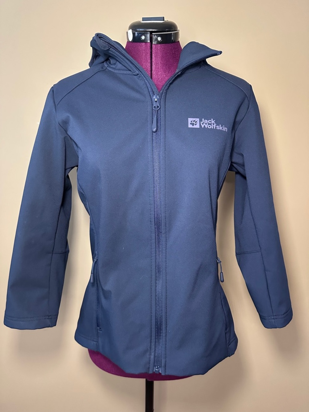 Jack Wolfskin Women's Navy Hooded Softshell Jacket, Raincoat, Nautical, Spring